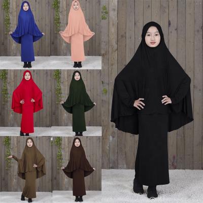 China Kids Rayon 3 To 16 Years Old Muslim Hijab Dress With Milk Silk Abaya Malaysia Two Piece Dress Hijab Scarf Prayer Bat Shirt Girl Suit for sale