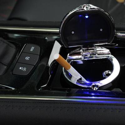 China Portable Custom Plating Cigarette Car Home Vehicle Easy Clean Office Easy Clean Plating Ashtray With Led Lights for sale