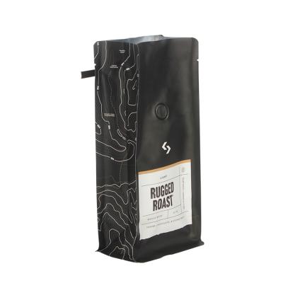 China Guanhui 12oz Coffee Bean Bag Recyclable Packaging One Way Valve Flat Bottom Coffee Bag Reusable Coffee Bag With Tin Tie for sale