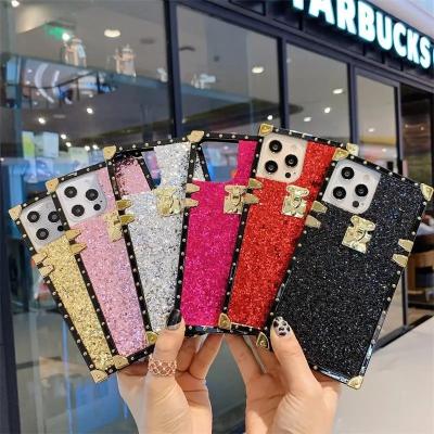 China Eco-friendly Spark Shinning Square Trunk Case For Apple Pro Bling Max XR Luxury Leather Stylish Phone Cover For iPhone 12 11 8 Plus for sale