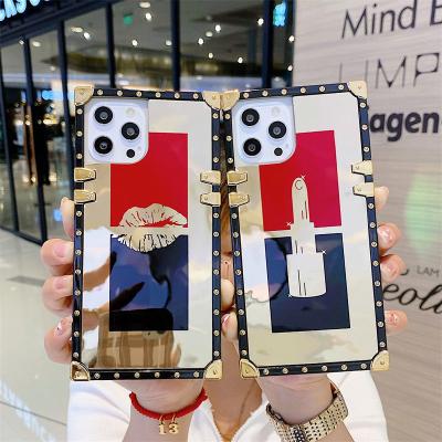 China Square Lips Eco-friendly Red Trunk Mirror Reflect Luxury Catwalk Cover For Apple Iphone 12 11 pro max/xs Protective Case Cell Phone Shell for sale