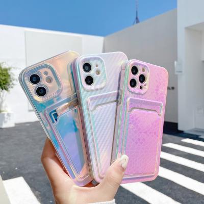 China Eco-friendly Shinning Cover For iPhone 12 Chameleon Card Phone Case Apple11 Laser Colorful Card Holder Soft Shell for sale