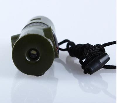 China Outdoor Survival Camping Increasing 7 in 1 Multifunctional Outdoor Survival Rescue Whistle with Compass Thermometer Magnifier Flashlight for sale