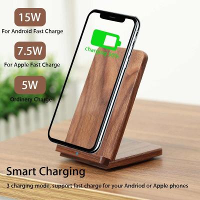 China Wireless Charging Stand 15W Wireless Charger Horizontal Vertical Wooden Wooden Fast Charging Wireless Charger Stand Mobile Phone Holder for sale