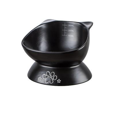 China Sustainable Oblique Mouth High-Footed Protect Cervical Ceramic Raised Spine Dog Food Cat Bowl for sale