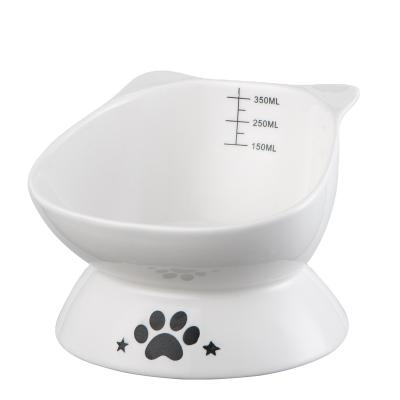 China Sustainable New Design Customize Face Shape Double Bowls Metal Pet Food Bowl Ceramic Pet Food Cat Bowl for sale