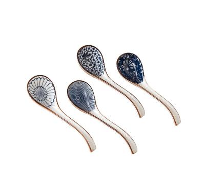 China Good Quality Home Hotel Restaurant Use Ramen Rice Pastry Flower Models Soup Spoon Viable Ceramic Set of 4 for sale