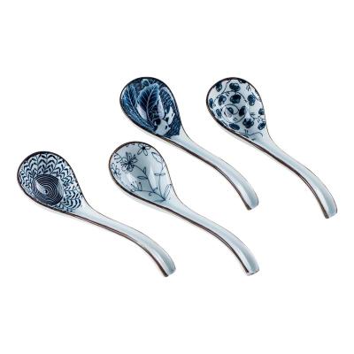 China Viable Home High Quality Ceramic Hotel Restaurant Ramen Rice Pastry Flower Models Soup Spoon Set of 4 for sale