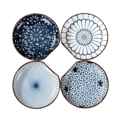 China Sustainable Use Kitchen Hotel Restaurant Household Tableware Japanese Style Flower Pattern Round Ceramic Dishes Set for sale