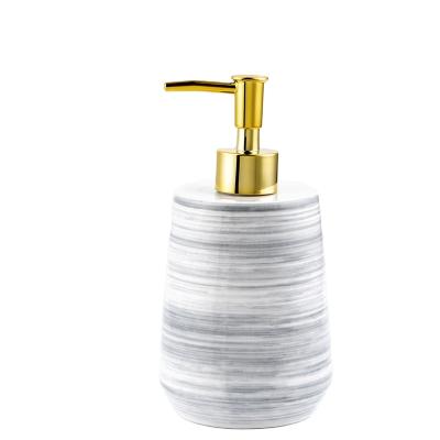 China Chinese Texture Designer Print Bathroom Accessories Ceramic Soap Dispenser With Hand Printing for sale