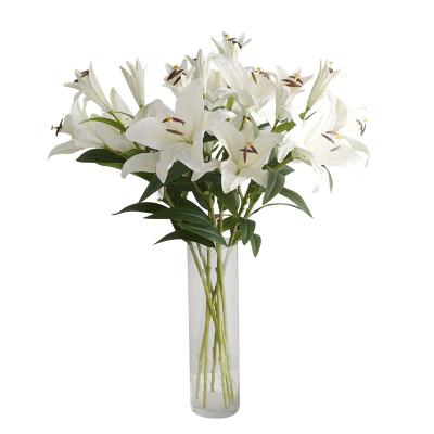 China Extra Large Lily Decoration Flower Simulation Silk Hand Smelling 3 Headt Simulation White Lily Flowers for sale