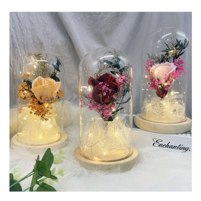 China Creative Soap Flower Birthday Valentine's Day Gift Night Light Full of Stars Soap Flowers Rose Bouquet Gift Box Glass Cover Immortal Flowers for sale