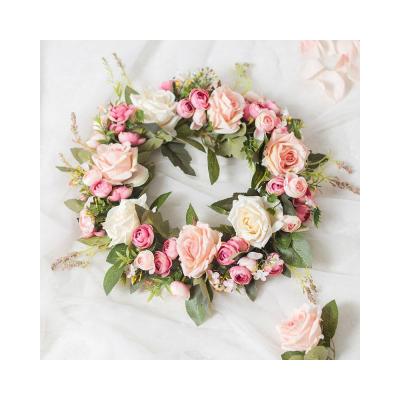 China Professional Silk Fabric Rose Simulation Flower Round Garland Fake Flower Wall Hanging Wedding Floral Decoration for sale