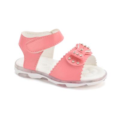 China Flat Design Custom New Kids Summer Pink Children Baby Led Light Sandal With A Bow for sale