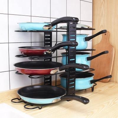 China Sustainable Adjustable Pan And Pot Counter Organizer Rack Holder Kitchen Cabinet Organizer for sale