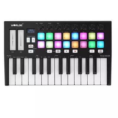 China Digital MIDI Keyboard 25 Key Worlde Orca Piano MIDI Keyboard Controller USB Music Production Mini 25 For Musical Instrument for sale