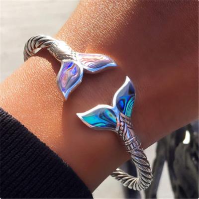 China Custom Made Cheap Silver Bracelets TRENDY Women Stainless Mermaid Tail Bangle Mermaid Tail Bracelet SS for sale