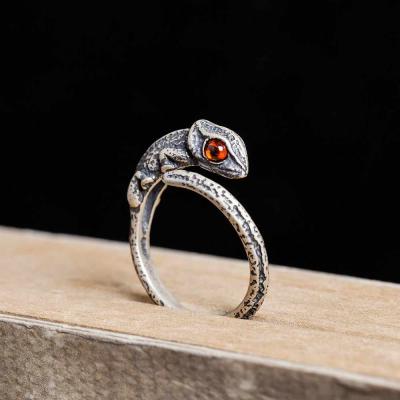 China FASHIONABLE The price of Thai Silver Chameleon Rings Dark Dream Lizard Open Vintage Rings for sale