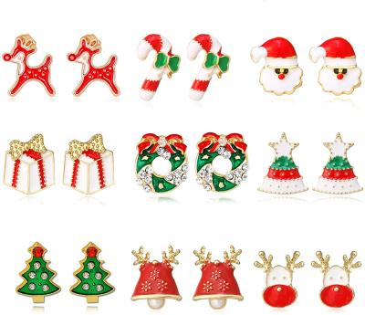 China TRENDY 9 Pair Christmas Women Holiday Earrings For Girls Bow Tree Snowflake Stud Earrings for sale