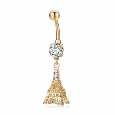 China New Hot Selling FASHIONABLE Paris Tower Modeling Austria Zircon Belly Button Ring Piercing Jewelry for sale