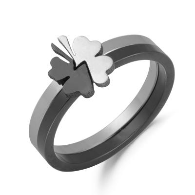 China Romantic Tiktok Recommend Stainless Steel Jewelry Four Leaf Clover Couple Rings Jewelri for sale