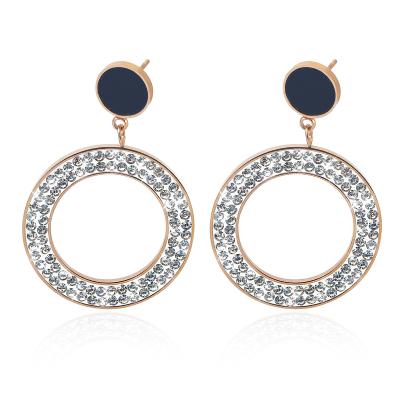 China Jewelry 14k Gold Stainless Steel Wholesale Casual / Sporty Round Stud Earrings With Stones Crystal Earrings for sale