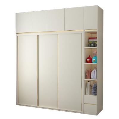 China Nordic Style Convertible Simple Modern White Luxury Wardrobe Light Sliding Door Family Bedroom Sliding Door Wardrobe for sale