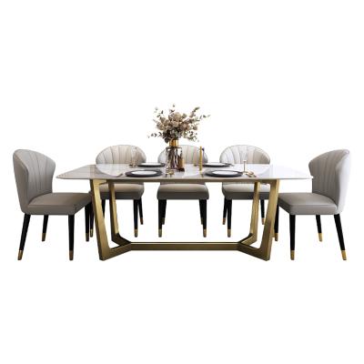 China Convertible Style Light Luxury Minimalist Home Rock Slab Dining Table And Chairs Rectangular Set for sale