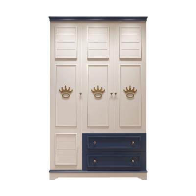 China Two Doors Three Doors Simple Modern Blue White Children's Wardrobe Convertible for sale