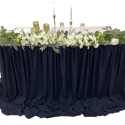 China TC092 waterproof 80 cm different size table skirt kinds of table edging design navy blue disposable table skirt for sale