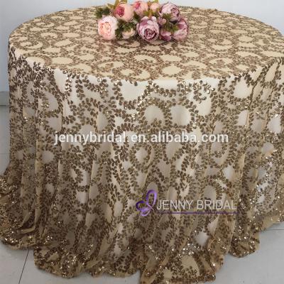 China SQN#73 Fancy Embroidered Leaf Fancy Wedding Pattern Rose Gold Sequin Table Cloth for sale