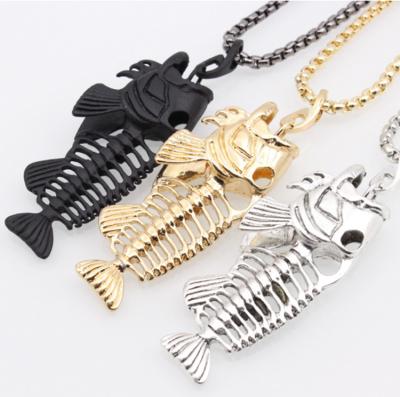 China ALLOY Fashion Stainless Steel Mens Skeleton Fish Bone Fishing Pendant Necklace and Key Chain for sale