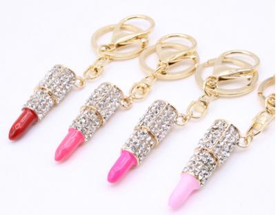 China Promotional / Souvenir Lip Gloss Shape Key Ring Metal Key Chain Diamond Lipstick Shape Keychain Custom for sale