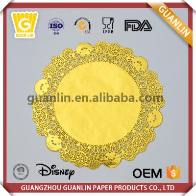 China Sustainable Top Quality Custom Shaped Food Keeper Gold Lace Round Paper Placemats for sale