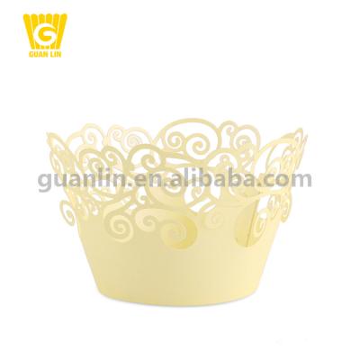 China Filigree Wedding Decoration Lace White Paper Disposable Laser Cut Fancy Cupcake Liners for sale