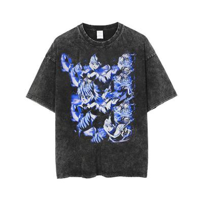 China Wholesale Custom Heavy Drop Off Shoulder Design Anti-Wrinkle Vintage Hip Hop Vintage Hip Hop Wash Anime T-shirt for sale