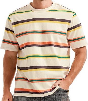 China Wholesale High Quality Anti-wrinkle Mens Striped Crewneck T-shirts Short Sleeves Cotton Round Neck Tee Shirt Striped Tops For Men for sale