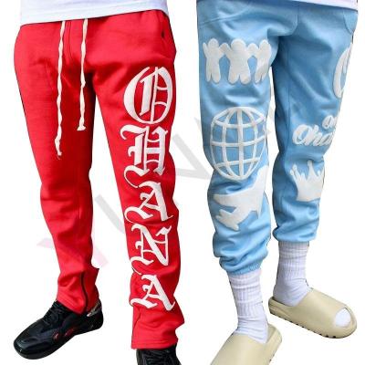 China Wholesale Anti-wrinkle Custom Design Sublimation Luxury Puff Printing Stacked Sweatpants Mens Flare Sport Tracksuit Men for sale