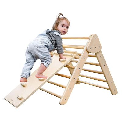 China Eco-Freindly Wooden Climber with Foldable Climber and Reversible Ramp Triangle Slide Montessori Waldorf for sale