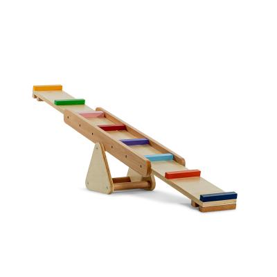 China Eco-Freindly Rainbow Balance Natural Wood Panel Seesaw Rainbow Seesaw and Indoor Balance Beam Montessori Toys for sale