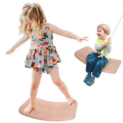 China Eco-friengly Mini Balance Board Waldorf Original Wooden Balance Board Curved Seat Swing for Kids Indoor Play for sale