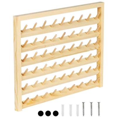 China Modern Wooden Organize Wall Mounted 54-Spool Sewing Thread Holder Rack with Hanging Hooks for Mini Sewing for sale