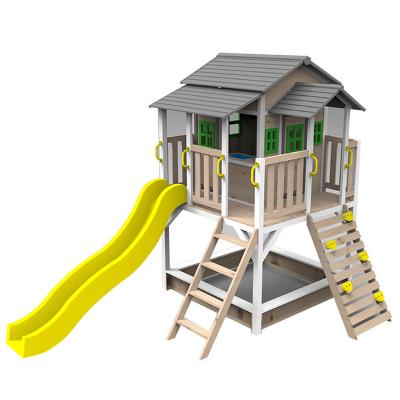 China Professional Manufacturer Kids Play House Easily Assembled Wooden Playhouse With Slide for sale