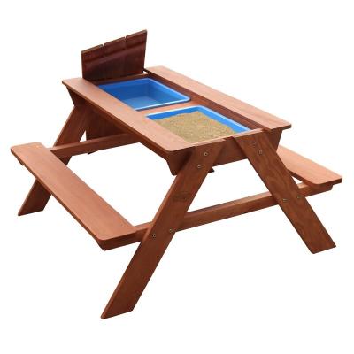 China Kids Traditional Mini Wooden Covered Picnic Bench Table Chair Set Sand and Water Kids Activity Table for sale