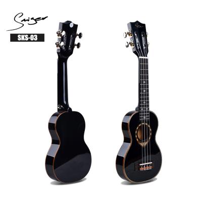 China Flawless Ukulele High Gloss Black Colored Parts Slim Body Ukulele With Ukulele Tuner for sale