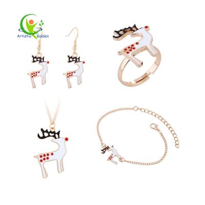 China Europe Gold Soft Enamel Red Nose Reindeer Christmas Jewelry Set For Sale for sale