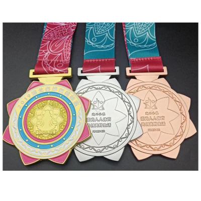 China Free Custom China Design Fun Antique Metal Gold Running Marathon Medals With Ribbon for sale