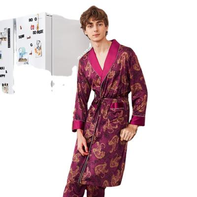 China Good quality satin QUICK DRY fabric printed bathrobe set long salon wear for men for sale