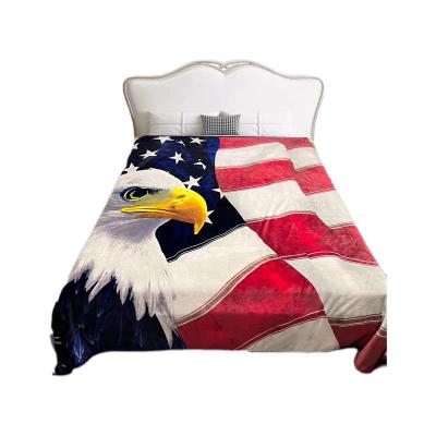 China Hot Sale Folded Customized Animal King Size Blanket Eagle West Design Panel Print Fleece Super Soft Flannel Polyester for sale