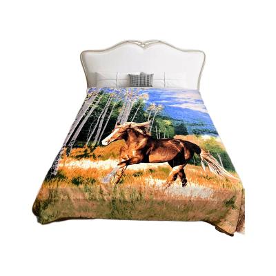 China PORTABLE Hot Sale Customized Glossy Western King Size Blanket Print Panel Design Super Soft Flannel Polyester Fleece for sale